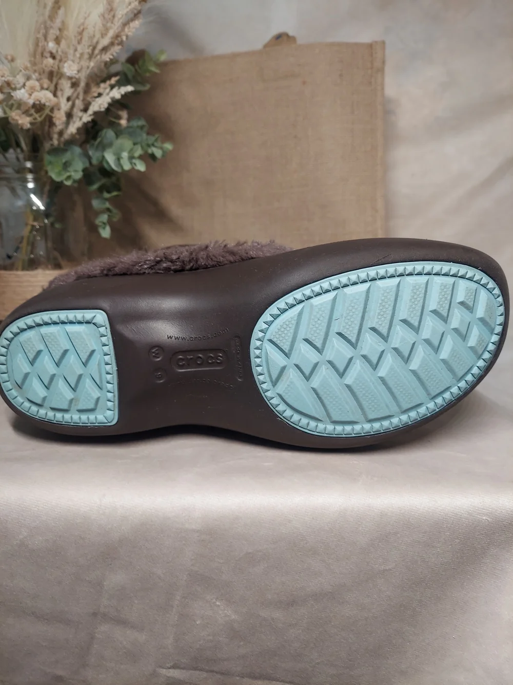 Crocs Nadia Winter Boots Brown Faux Fur Light Blue Laces Women’s Size 9